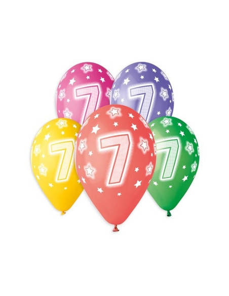 Baloane aniversare GoDan Party cifra 7, diverse culori, 444323, set 5 buc