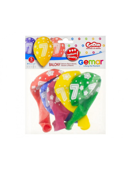Baloane aniversare GoDan Party cifra 7, diverse culori, 444323, set 5 buc