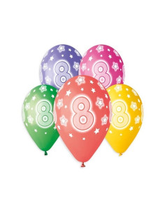Baloane aniversare GoDan Party cifra 8, diverse culori, 444324, set 5 buc