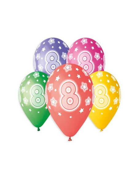 Baloane aniversare GoDan Party cifra 8, diverse culori, 444324, set 5 buc