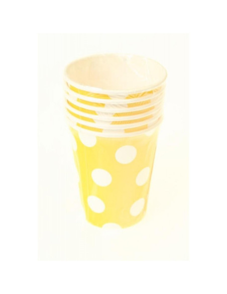 Pahare petrecere GoDan Party cu buline albe, 270ml, carton, galben, 363012, set 6 buc